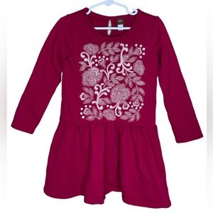 TEA COLLECTION: Red, Feather & Fan Embroidered Dress, Size 5